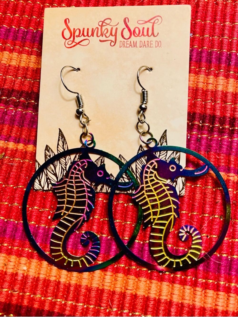 Multicolor Seahorse Hoop Earrings